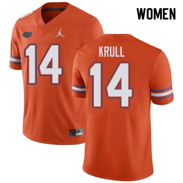 Women's NCAA Florida Gators Lucas Krull #14 Stitched Authentic Jordan Brand Orange College Football Jersey OKV5165RW